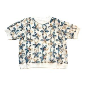 3D Floral Cream Knit Pullover Sweater With Sequin Accents Size 3X